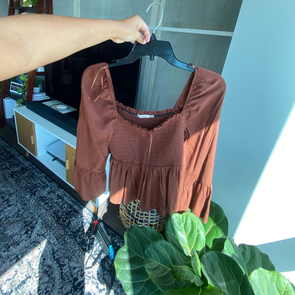 Brown Boho Smocked Blouse